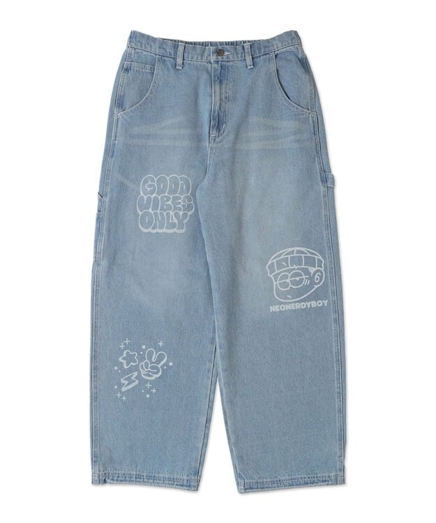 WEGO 【ウエスト紐で調整】イージーペインターグラフィックデニムパンツ 柄1