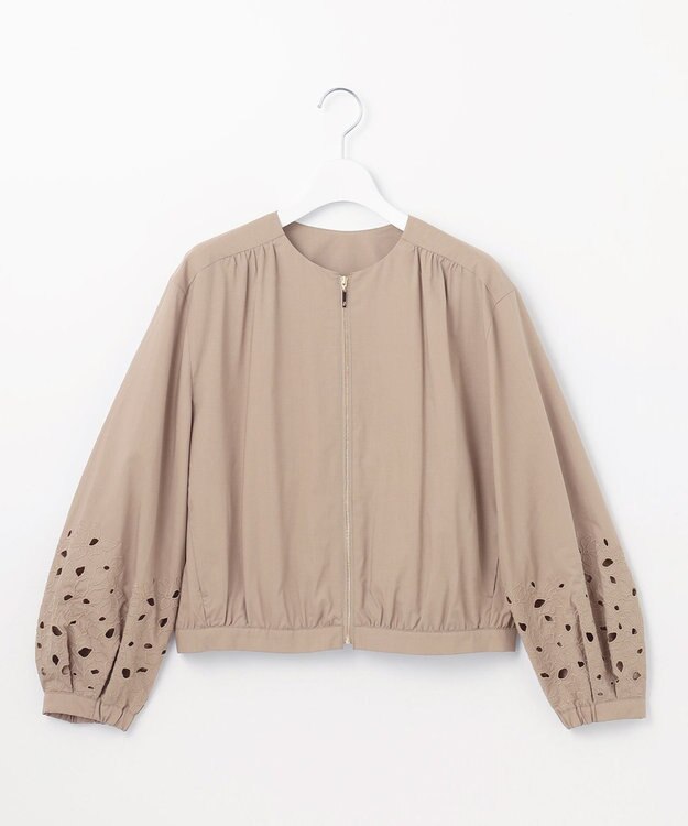 自由区 【洗える】テンセルコットンエンブロイダリー ジャケット モカ