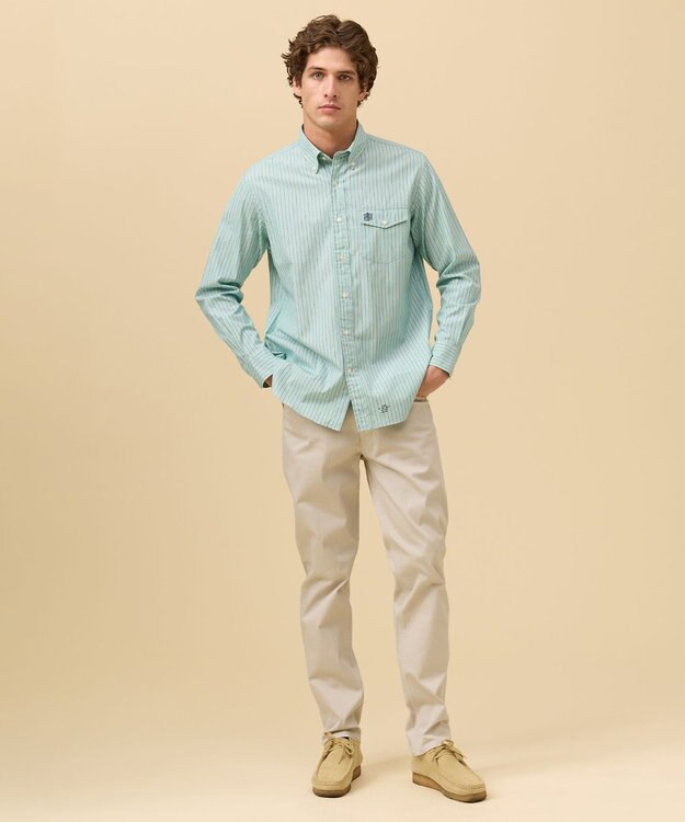 J.PRESS MEN ブロードマルチストライプ シャツ / B.D. グリーン系1