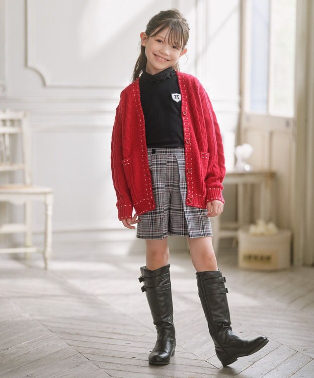 組曲 KIDS 【S-Lサイズ】 ケーブルニットカーディガン レッド