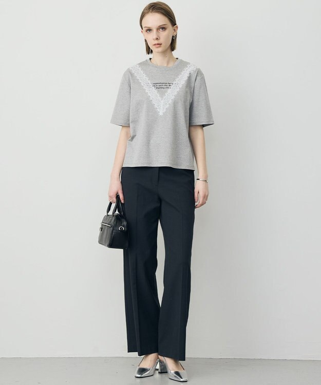 ICB L レースコンビ ロゴTシャツ ライトグレー