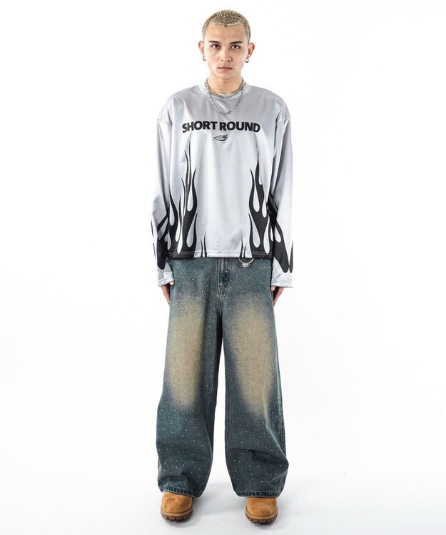 WEGO 【ユニセックス着用ITEM】ファイヤーパターンゲームロゴT（長袖） グレー