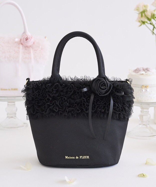 Maison de FLEUR チュールフリルローズ２Ｗａｙバッグ Black