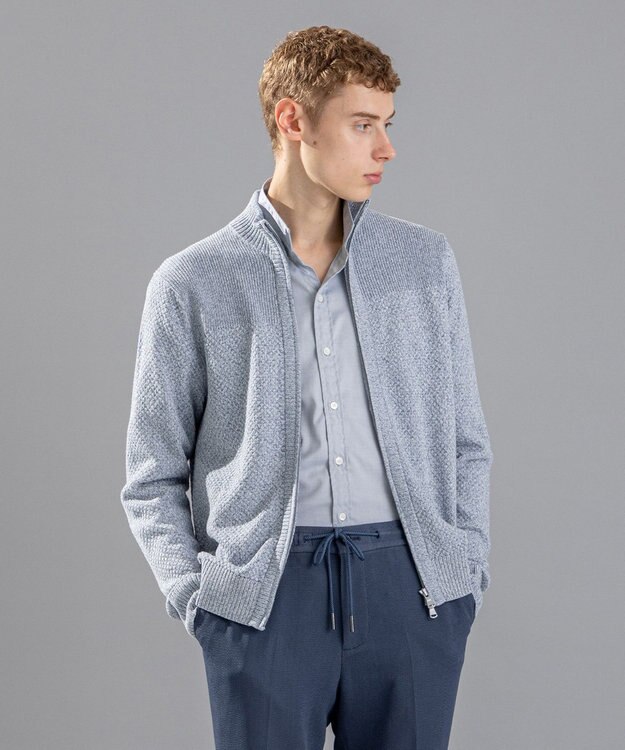 JOSEPH HOMME シルクバルキーハニカム　ジップアップニット サックスブルー系