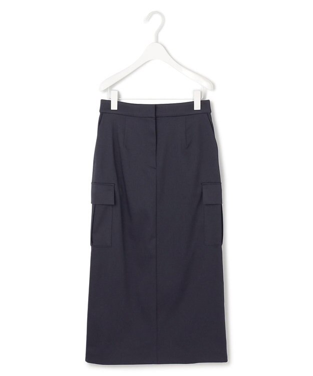 ICB L 【洗える】ウォームサテン カーゴスカート ネイビー系