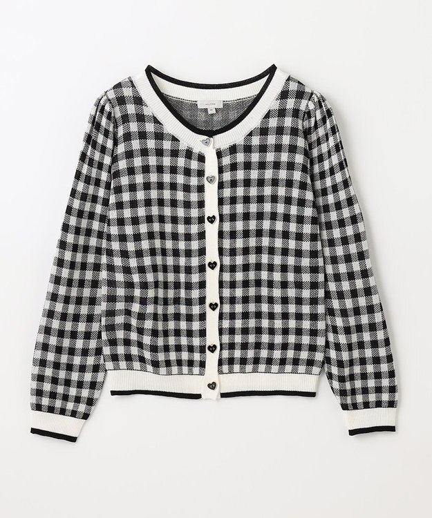ANY KIDS ギンガム総柄ニット カーディガン ブラックギンガム