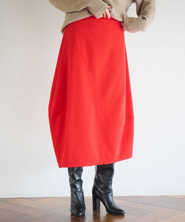 #Newans ラウンドステッチスカート レッド