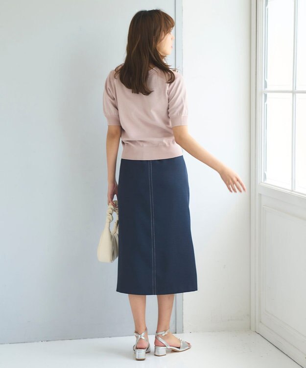 Feroux 【ご好評につき今季も登場！】チュールコンビパフスリーブ ニット ピンク系