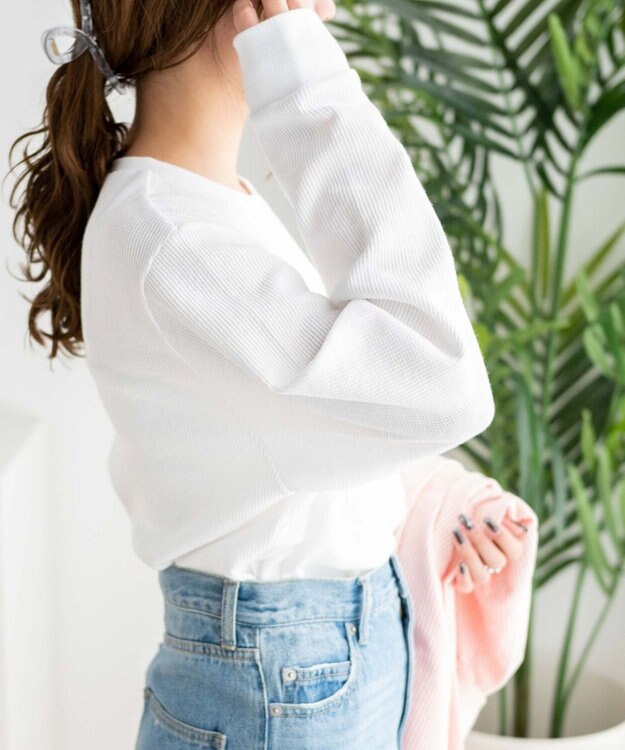 WEGO スリットワッフルロングスリーブT ホワイト