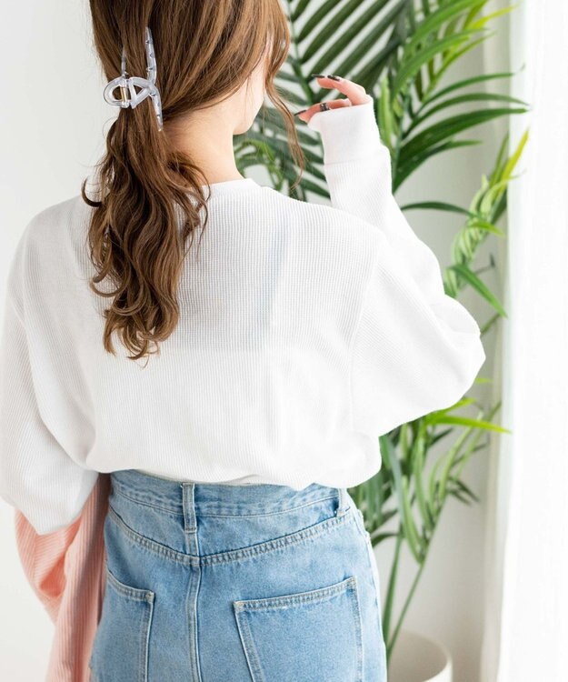 WEGO スリットワッフルロングスリーブT ホワイト