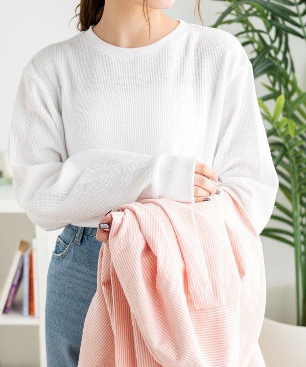 WEGO スリットワッフルロングスリーブT ホワイト