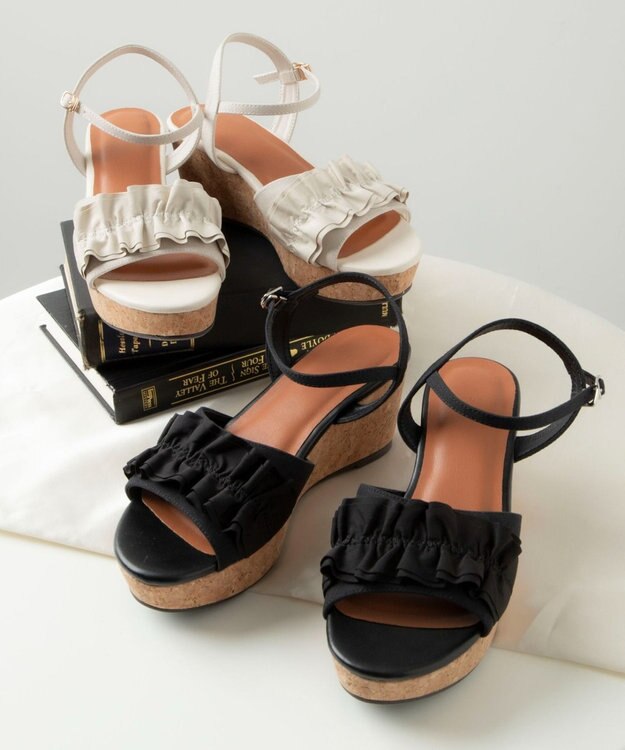 WEGO ウェッジソールフリルサンダル ブラック