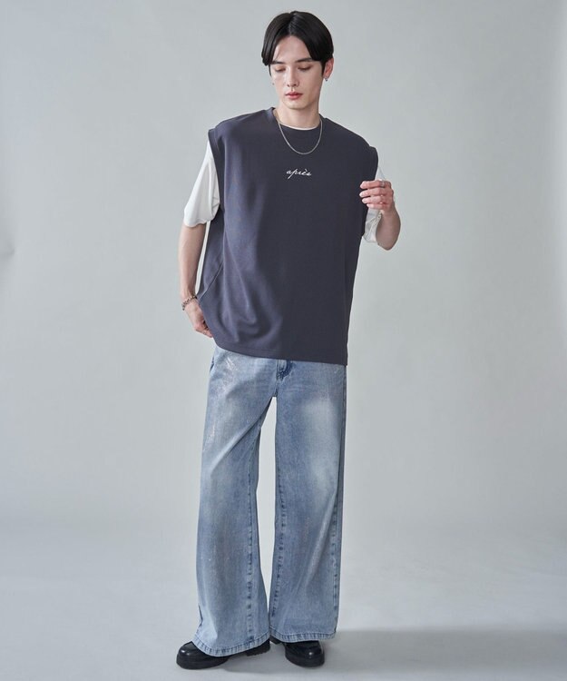 WEGO 【２点セット/ベスト×Tシャツ】アンサンブルベスト（SS） ブラック中濃色