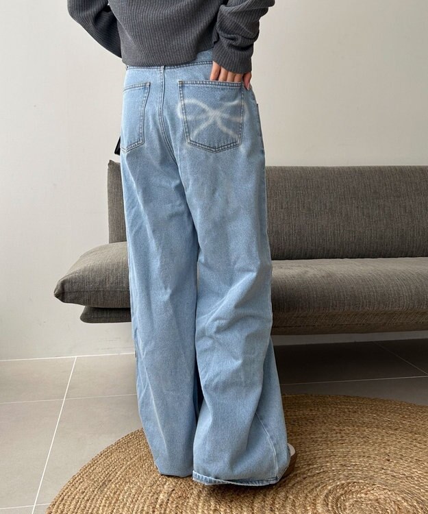 WEGO モチーフデニムタックパンツ デニム淡色