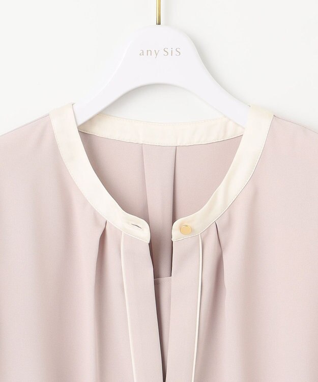 ANY SIS S 【洗える】フロントタック ブラウス ローズグレー×アイボリー