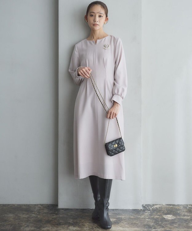 組曲 ウールジョーゼット スリットネックワンピース ローズ系