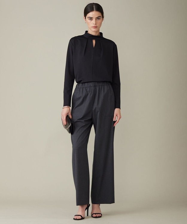 ICB L 【洗える】シャイニースムース ハイネックカットソー ブラック系