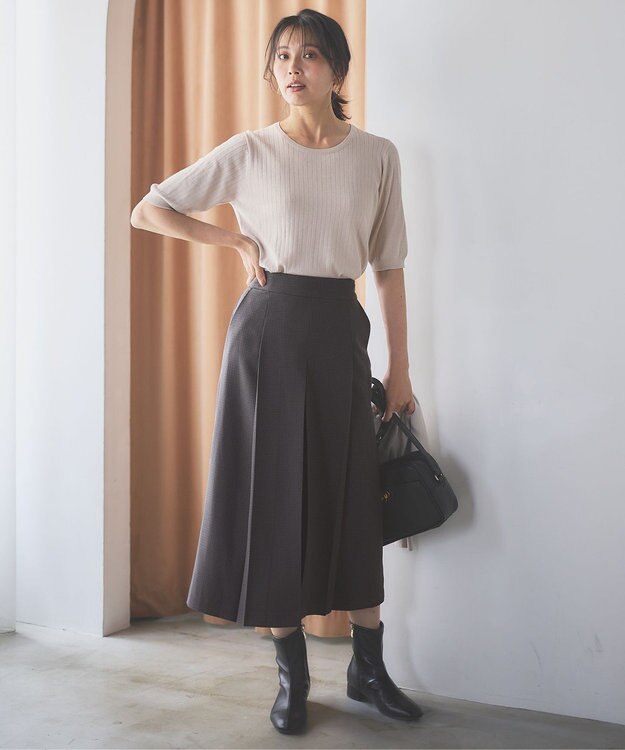 ANY L 【洗濯機可能/ウエストゴム/ポケット付】ウーリッシュフラノボックスプリーツスカート チャコール ガンクラブ