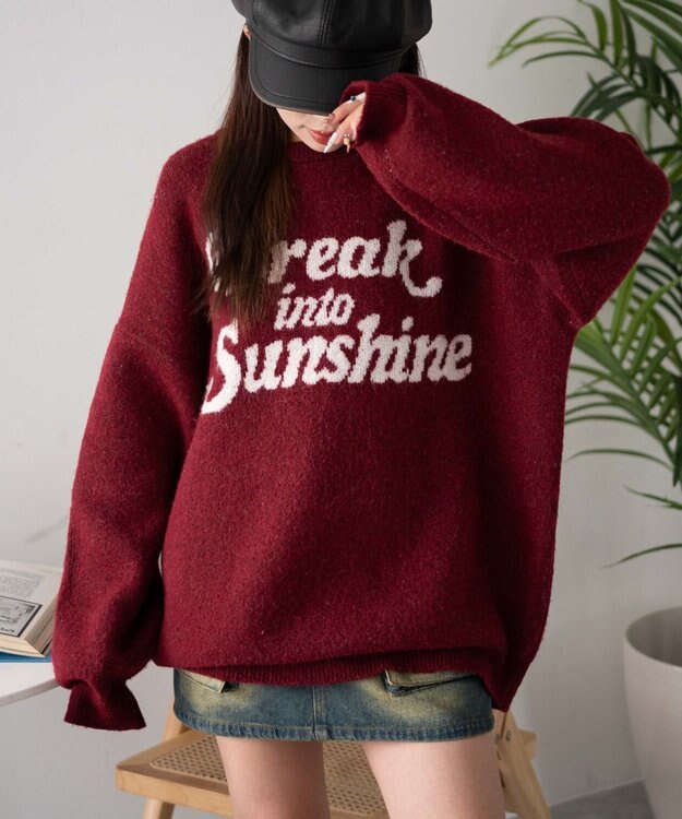 WEGO ロゴジャガードフラッフィーニット レッド