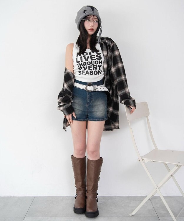 WEGO ハイウエストマイクロデニムショーツ デニム中濃加工色