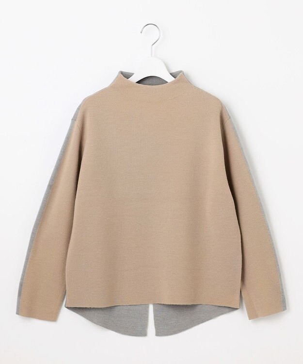 自由区 【セットアップ対応・洗える】ウールミラノボトルネック ニット モカ×ライトグレー