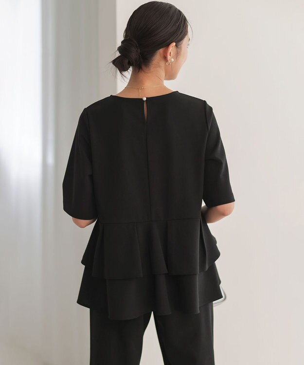 組曲 【WEB限定】ジョーゼットジャージー ティアード ブラウス ブラック系