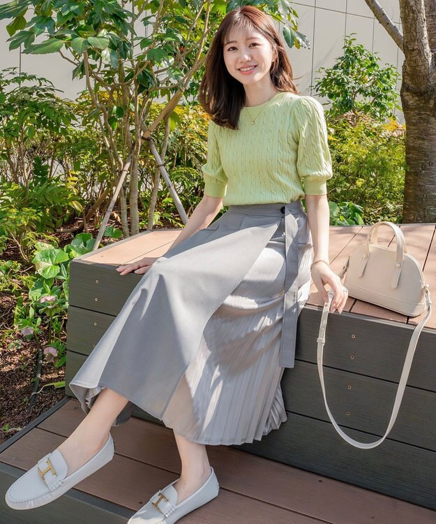 Feroux 【洗える】プリーツコンビ スカート ライトグレー系