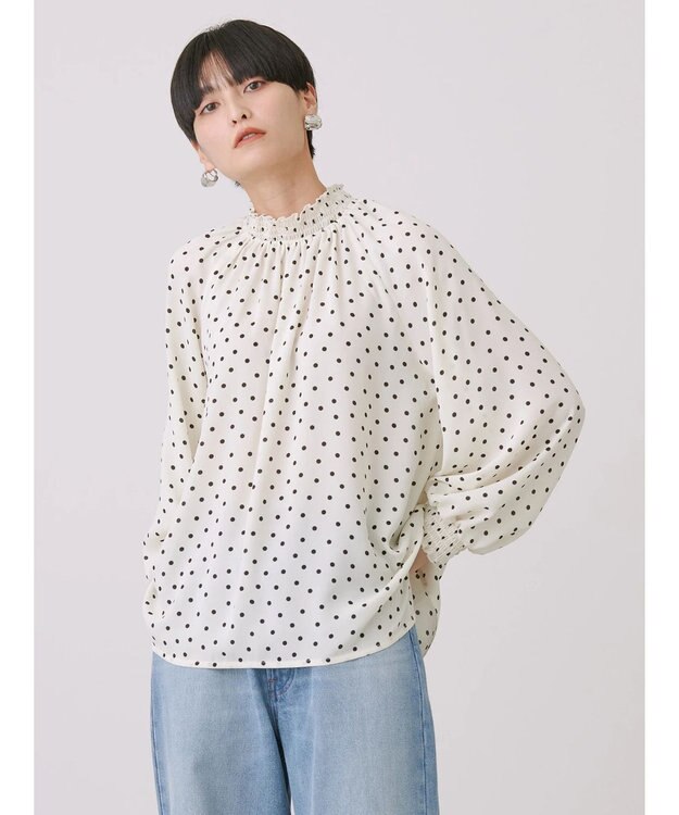 AMERICAN HOLIC ギャザーラグランサテンブラウス Dot