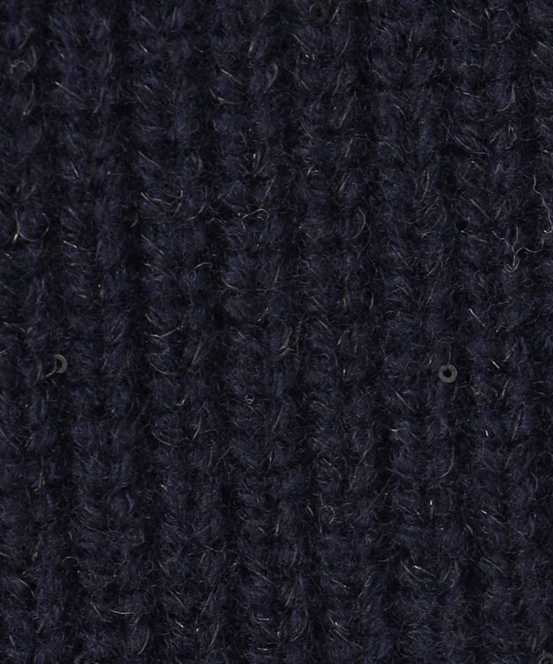 自由区 【洗える】ウールカシミヤブレンドラメスパンコールニット カーディガン ネイビー×ブラック