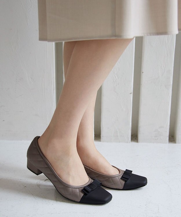 Tiaclasse 【安田美沙子さん着用・撥水】リボンキルティングパンプス　レインシューズ モカ