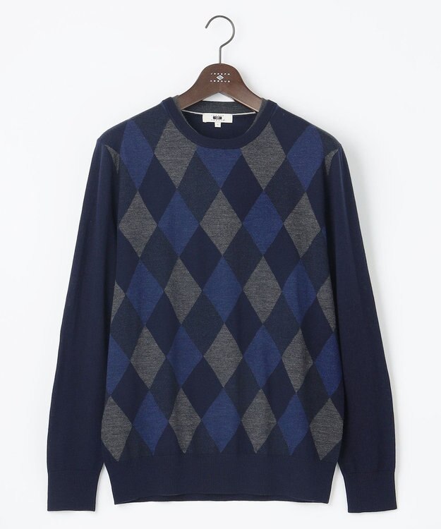 JOSEPH ABBOUD 【滑らかな肌触り/洗える】 エクストラファインメリノアーガイルクルーネック  ニット ネイビー系7