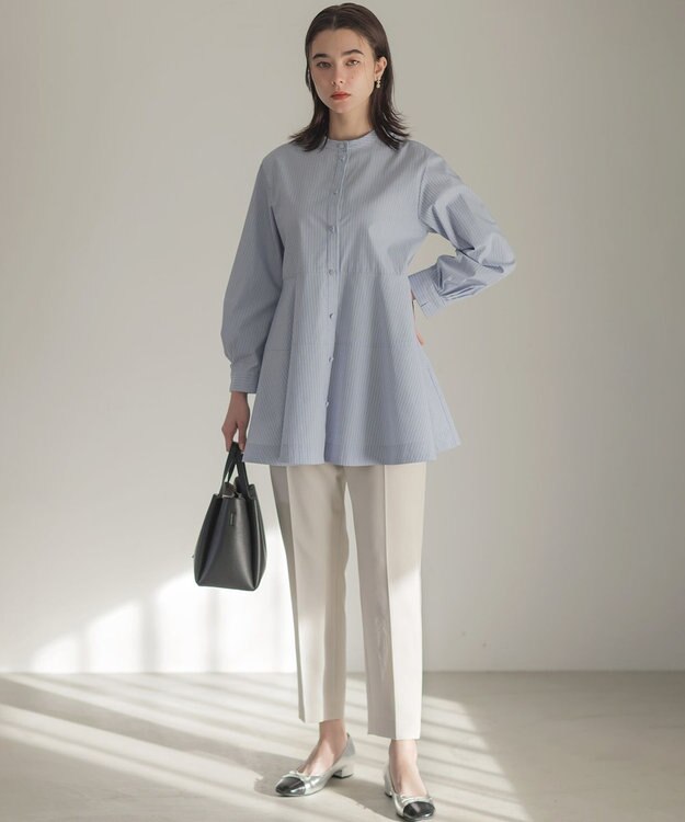 組曲 S 【前後着用可】コンパクトシャーティング チュニックブラウス ブルー系1