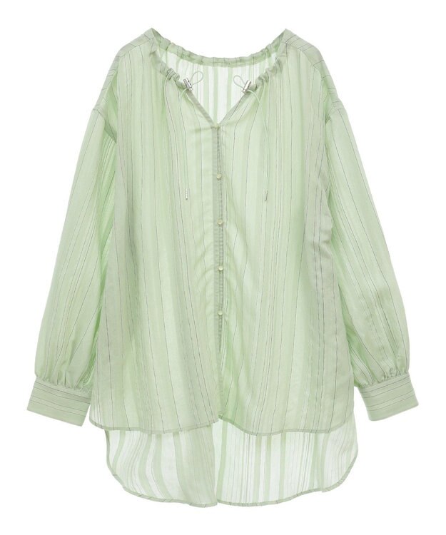 Green Parks ドロストネックシアーストライプチュニック Mint