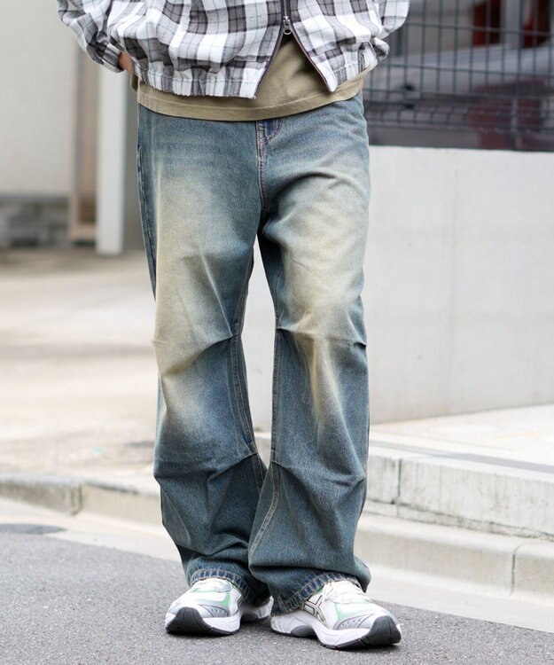 WEGO 【S～Lサイズ展開/ウエスト調整可】パラシュートデニムパンツ デニム中濃加工色