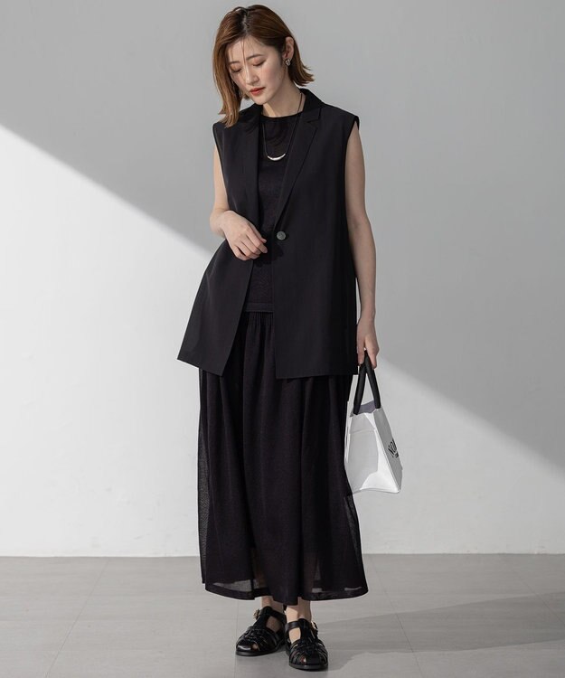 23区 【洗える】ライトシアーマットクロス ジレ ブラック系