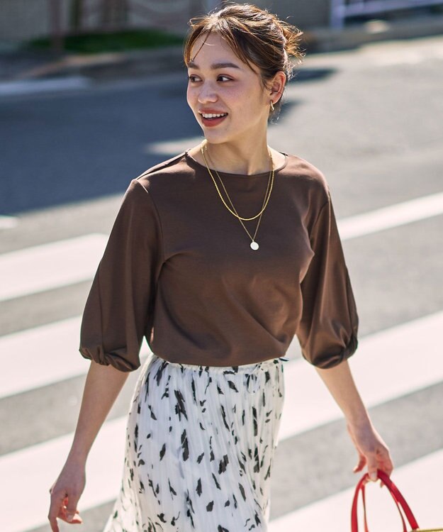 ANY 【WEB限定】シルケットスムースツイストスリーブカットソー ブラウン