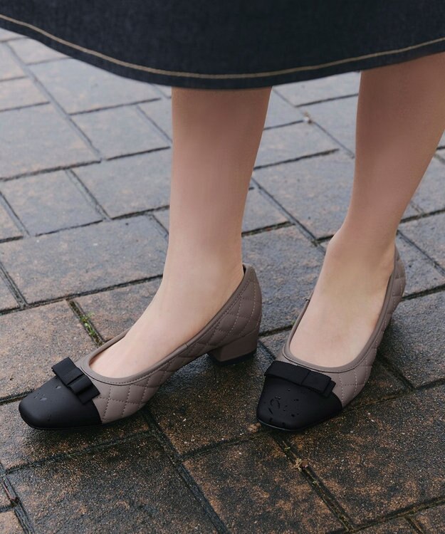 Tiaclasse 【安田美沙子さん着用・撥水】リボンキルティングパンプス　レインシューズ モカ