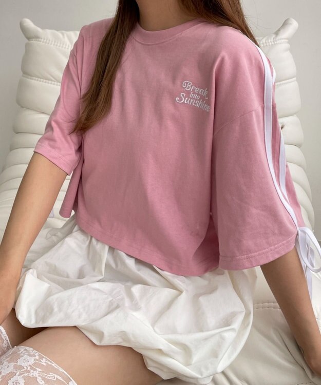 WEGO 2ラインリボングラフィックショートT ピンク