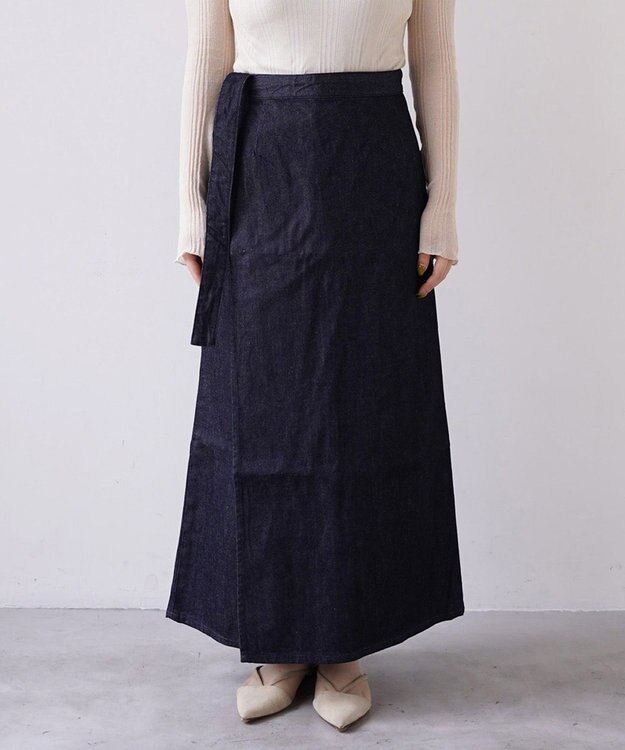 woadblue サイズ追加 ＜坪田あさみさんコラボ＞デニムラップスカート DARK BLUE
