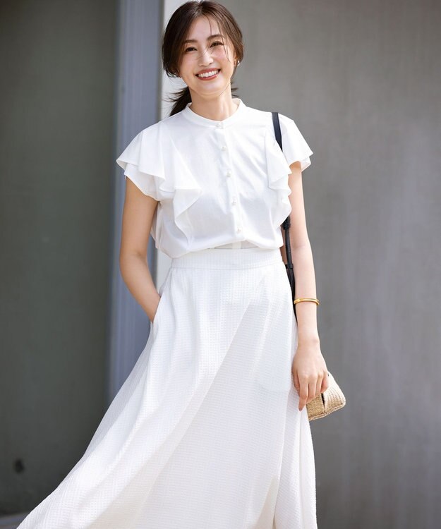 組曲 【UVケア】プレーティング天竺 パールボタンブラウス アイボリー系