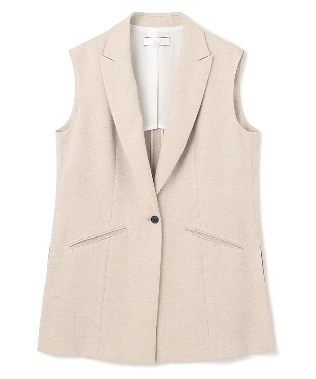 BEIGE， 【洗える】CAROLE / リネンライクノースリーブジレジャケット Sand