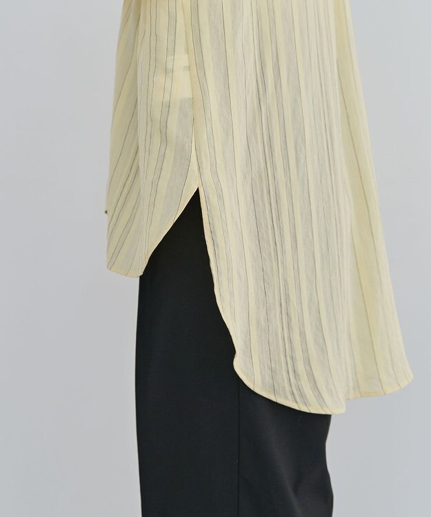 Green Parks ドロストネックシアーストライプチュニック Yellow