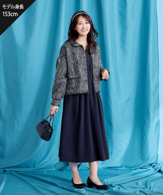 Tiaclasse 【ダブルクロス・洗える】 ナローVネックワンピース ネイビー