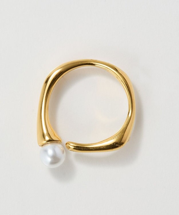 Phoebe 〈金属アレルギー対応〉ラスターフレームパールカフリング　ゴールド/ステンレス/大ぶり/存在感◎/主役級/変形 ゴールド