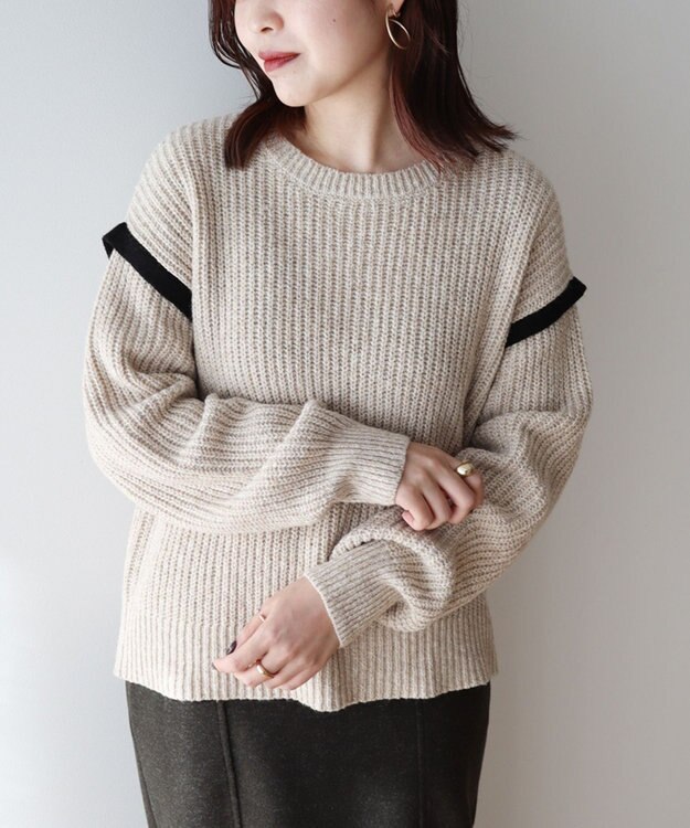 Green Parks Ｍｉｘ配色畦ニットプルオーバー Beige