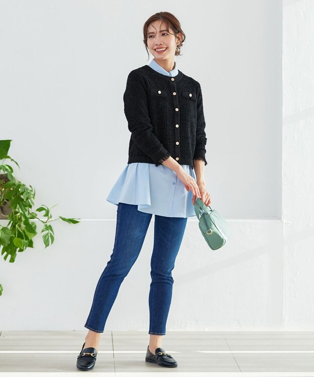 Tiaclasse 【洗える】ツイードニットカーディガン ブラック