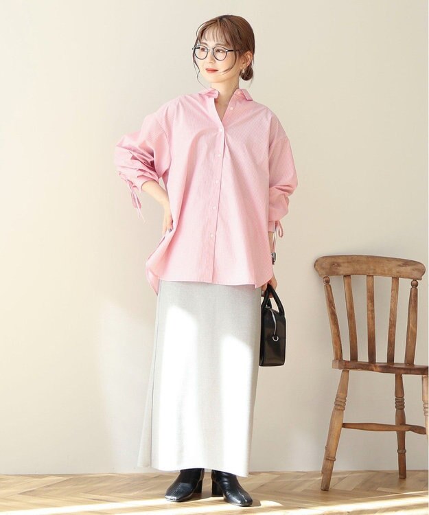 AMERICAN HOLIC 【WEB限定】イージーケアバックギャザーリボンシャツ Stripe Pink