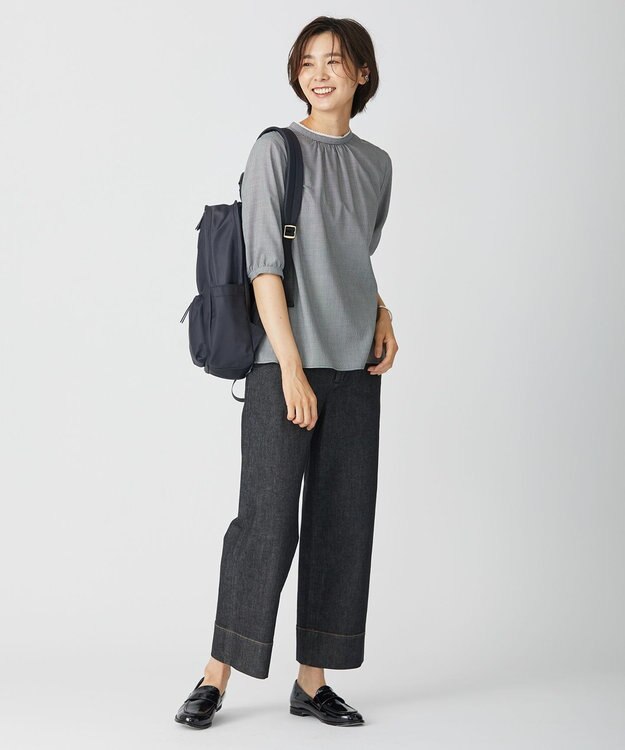 J.PRESS LADIES L 【洗える】 10oz Stretch Denim セミワイド パンツ ブラック系