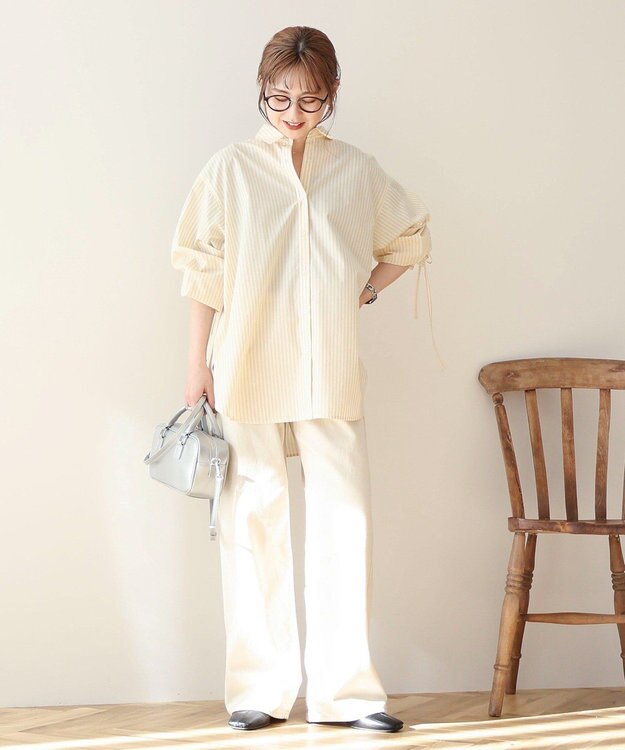 AMERICAN HOLIC 【WEB限定】イージーケアバックギャザーリボンシャツ Stripe Yellow