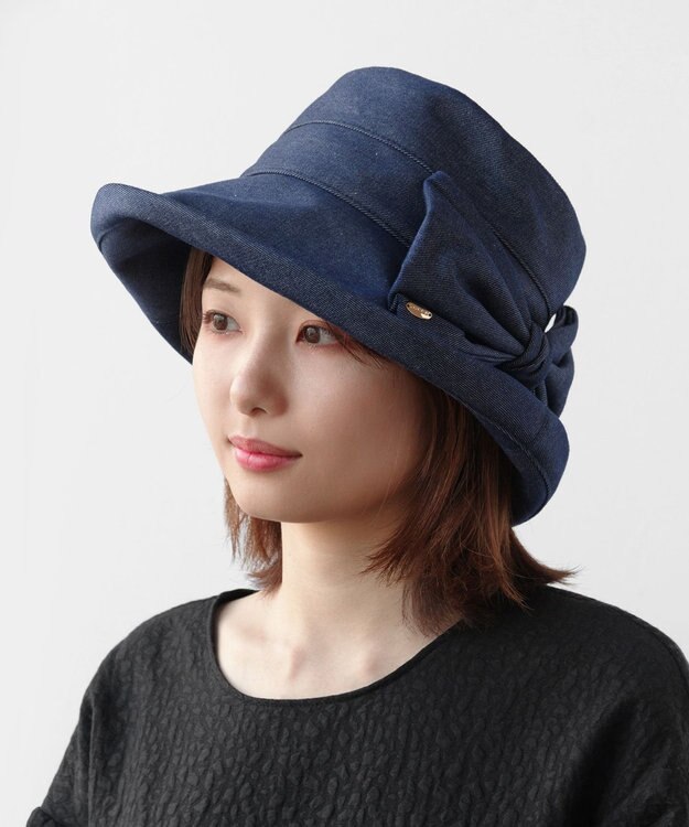 TOCCA 【UV99.9%以上カット・吸水速乾・抗菌防臭・洗える・サイズ調整可】BIG RIBBON WIDE DENIM HAT 帽子 ネイビー系